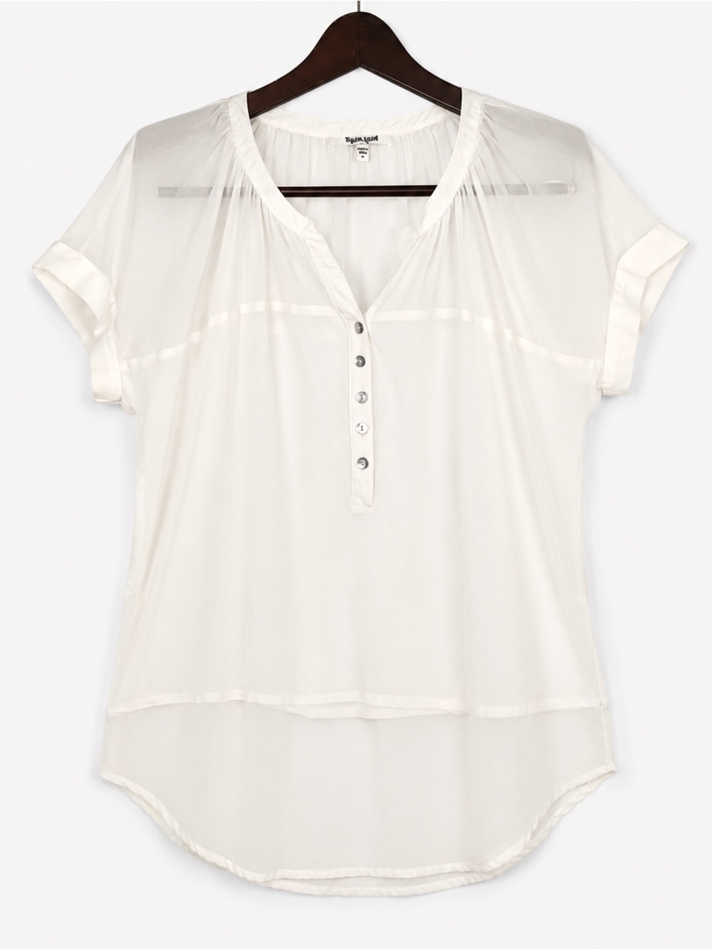 Daniel Rainn Ivory Sheer Chiffon Henley Blouse Lined S